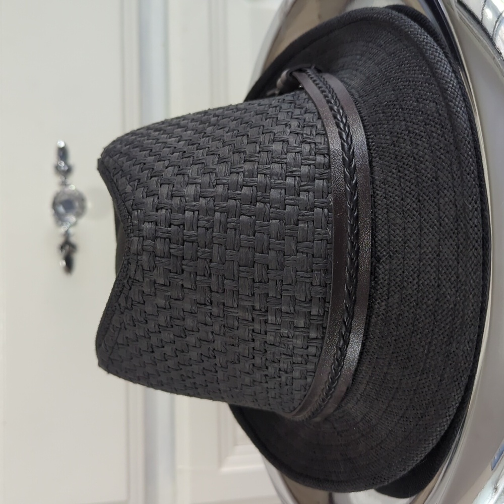 Classic Black Straw Fedora – Size 58 Unisex Summer Travel Hat - Picture 4 of 7